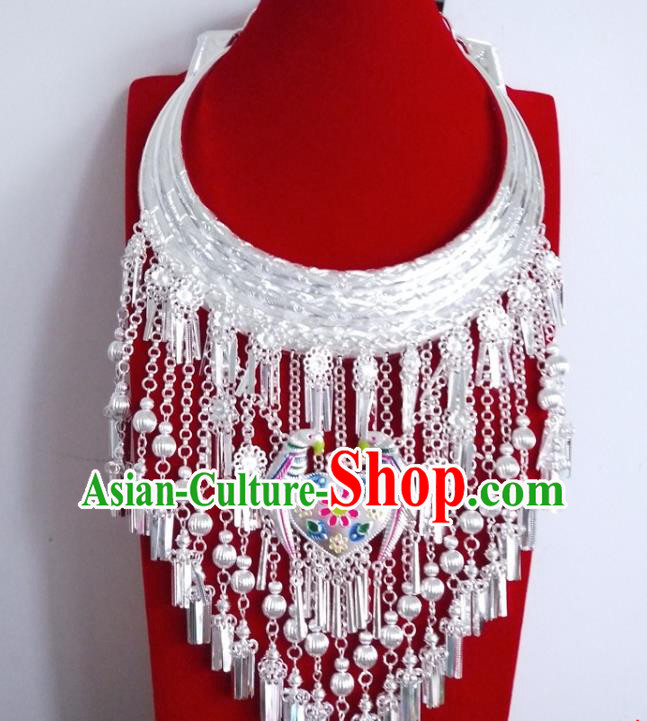 China Traditional Guizhou Ethnic Wedding Necklet Jewelry Miao Nationality Silver Bird Necklace Accessories