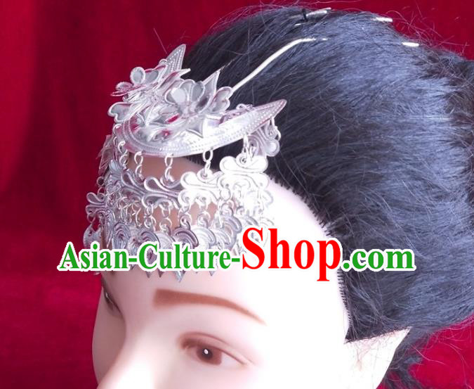 China Hmong Ethnic Hair Crown Guizhou Miao Nationality Silver Hairpin Traditional Wedding Hair Accessories