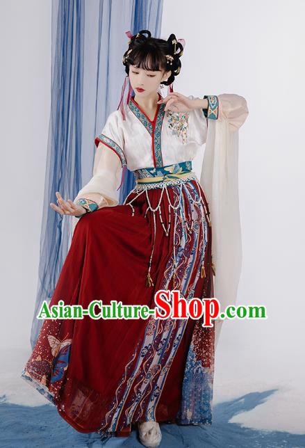 China Traditional Tang Dynasty Young Lady Costumes Ancient Court Maid Hanfu Dress Clothing