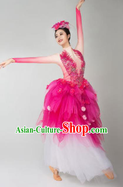 China Opening Dance Rosy Veil Dress Spring Festival Gala Flowers Fairy Dance Costume