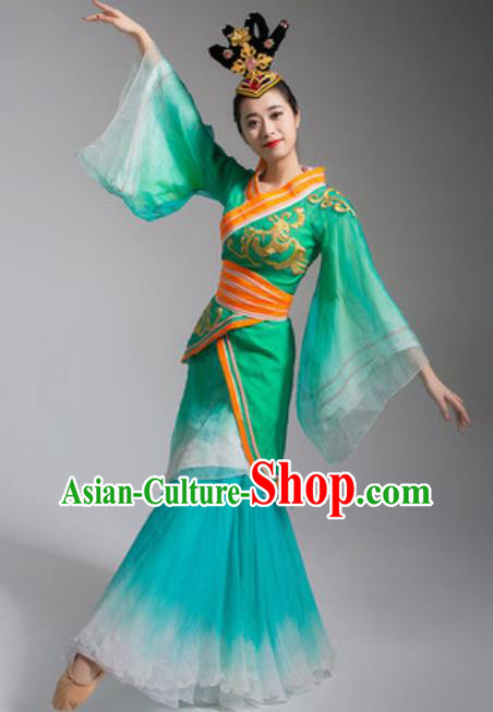 China Goddess Dance Green Hanfu Dress Woman Stage Performance Clothing Classical Dance Costume