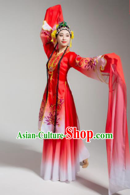 China Traditional Huangmei Opera Red Dress Stage Performance Clothing Classical Dance Water Sleeve Costume