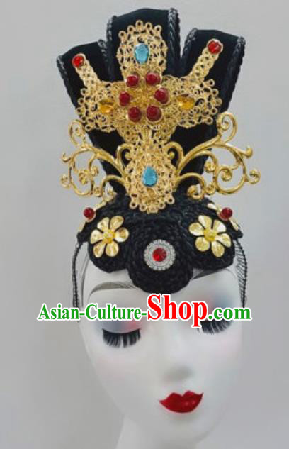 China Classical Dance Hair Clasp Handmade Goddess Dance Wigs Chignon Traditional Stage Performance Headdress
