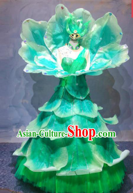 China Traditional Opening Dance Green Peony Dress Stage Performance Clothing Modern Dance Costume