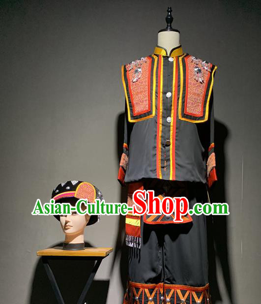 Chinese Miao Nationality Folk Dance Costumes Xiangxi Ethnic Minority Stage Performance Outfits and Headdress