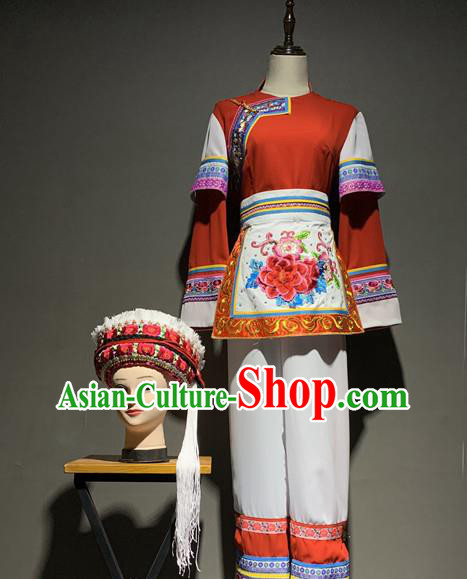 Chinese Bai Nationality Minority Costumes Yunnan Ethnic Young Woman Outfits Clothing and Hat