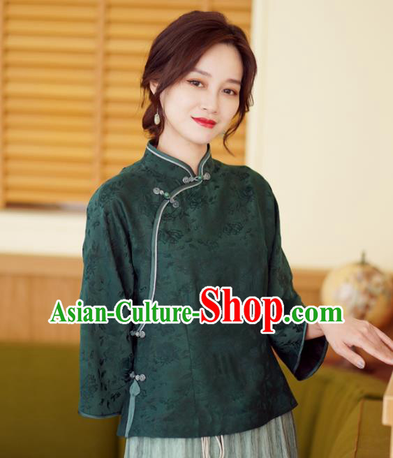 China Tang Suit Top Shirt National Women Clothing Classical Green Silk Blouse