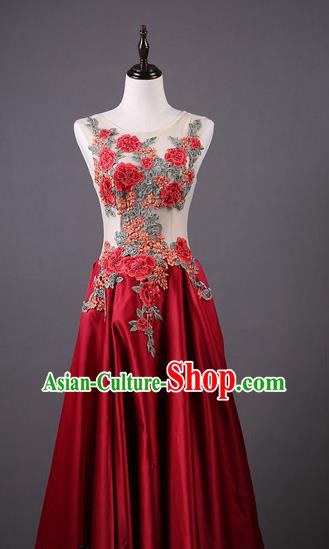 Top Grade Compere Red Satin Full Dress Catwalks Stage Show Modern Dance Costume