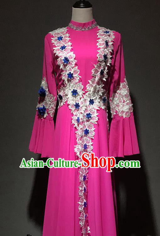 Chinese Kazakh Nationality Dance Costumes Xinjiang Ethnic Minority Stage Performance Rosy Dress