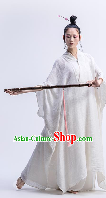 Chinese Traditional Martial Arts Clothing Classical Dance Costume National White Flax Dress