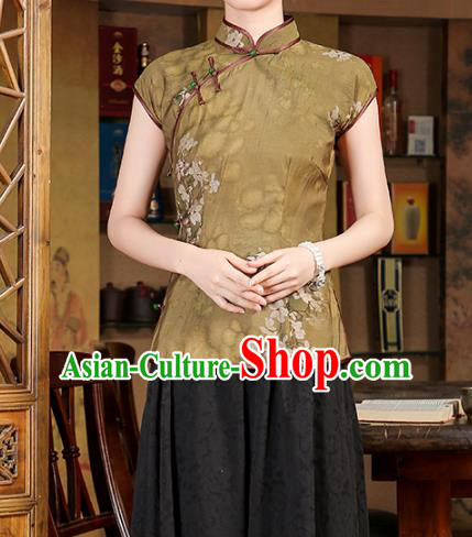 China Traditional Tang Suit Ginger Tencel Shirt Classical Cheongsam Upper Outer Garment