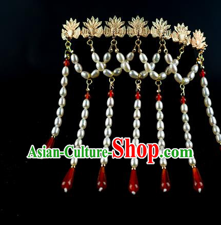 Chinese Traditional Hanfu Hairpin Hair Accessories Ancient Ming Dynasty Empress Pearls Tassel Phoenix Hair Crown