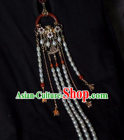 China Classical Cheongsam Pearls Tassel Pendant Traditional Ming Dynasty Agate Brooch Accessories