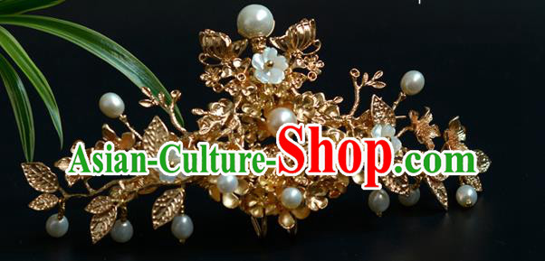 Chinese Traditional Ming Dynasty Hairpin Hanfu Hair Accessories Ancient Palace Princess Golden Hair Crown