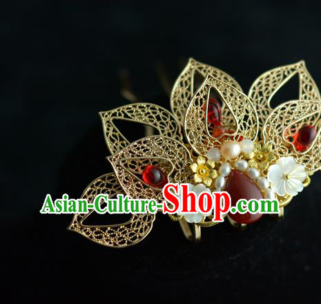 Chinese Traditional Song Dynasty Court Hairpin Hanfu Hair Accessories Ancient Princess Golden Lotus Hair Crown