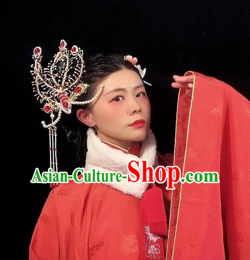 Chinese Ancient Princess Hair Stick Handmade Hair Accessories Traditional Ming Dynasty Noble Woman Phoenix Hairpin