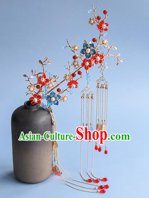Chinese Traditional Wedding Tassel Hairpin Handmade Hair Accessories Ancient Princess Plum Blossom Hair Stick