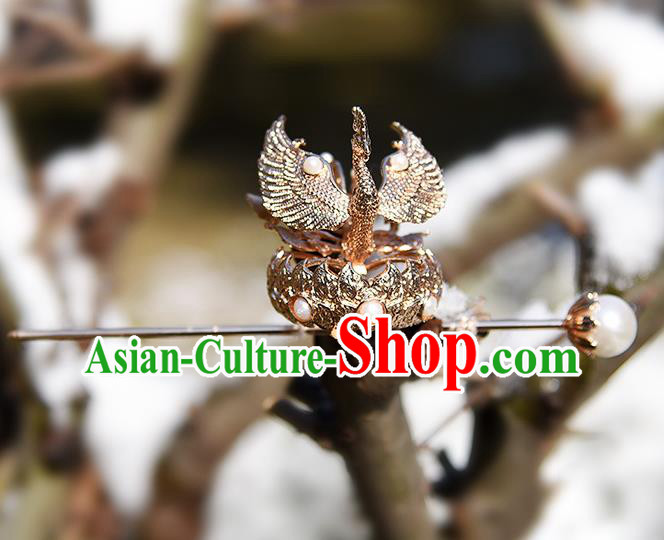 Chinese Traditional Tang Dynasty Hairpin Handmade Hair Accessories Ancient Empress Golden Phoenix Hair Crown