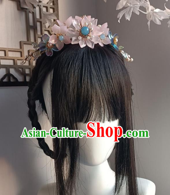 Chinese Ancient Royal Princess Hairpin Hanfu Hair Accessories Traditional Ming Dynasty Pink Mangnolia Hair Crown