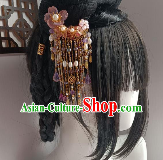 Chinese Ancient Court Lady Amethyst Tassel Hairpin Hanfu Hair Accessories Traditional Ming Dynasty Hair Clip