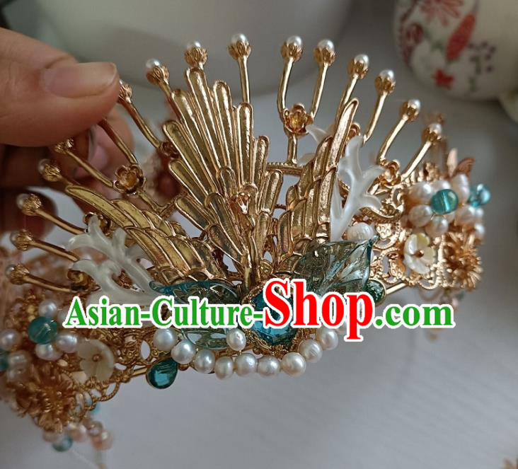 Chinese Ancient Bride Hair Crown Hanfu Hair Accessories Traditional Ming Dynasty Phoenix Coronet