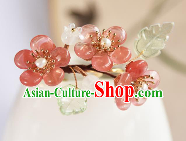 Chinese Ancient Young Beauty Hairpin Traditional Ming Dynasty Pink Plum Blossom Hair Comb