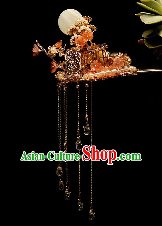 Chinese Traditional Wedding Shell Hair Stick Ancient Ming Dynasty Princess Tassel Hairpin