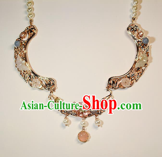 China Classical Gems Necklace Traditional Ming Dynasty Princess Golden Phoenix Necklet Accessories