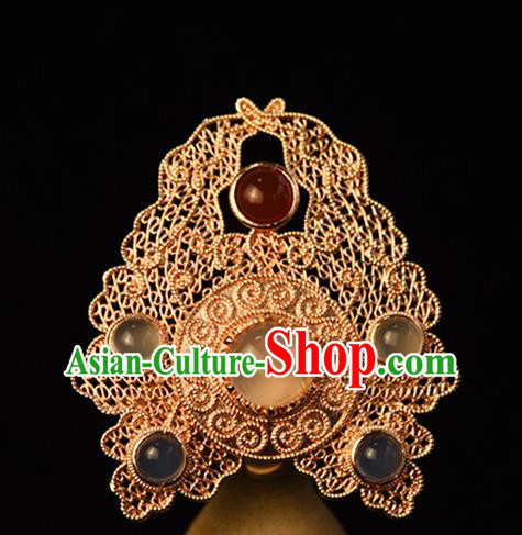 Chinese Ancient Court Lady Golden Hairpin Traditional Ming Dynasty Empress Gems Hair Crown