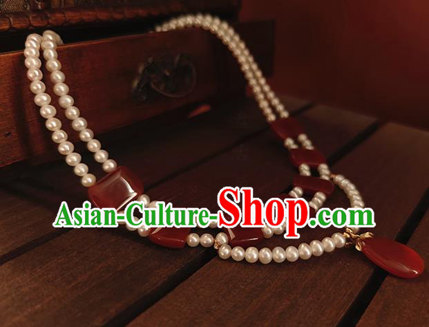 China Classical Ancient Palace Beauty Pearls Necklace Traditional Tang Dynasty Princess Agate Necklet Accessories