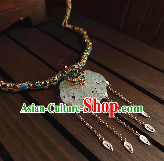 China Classical Cloisonne Necklace Traditional Ming Dynasty Empress Jade Necklet Accessories