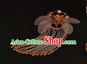 Chinese Traditional Hanfu Wings Hair Claw Ancient Palace Princess Golden Butterfly Tassel Hairpin