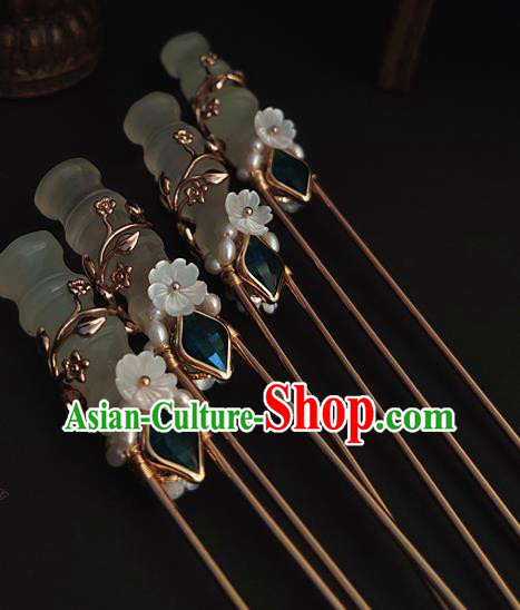 Chinese Traditional Song Dynasty Court Hair Stick Ancient Palace Princess Jade Bamboo Hairpin
