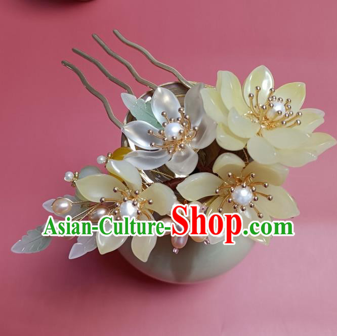 Chinese Ancient Court Lady Yellow Flowers Hairpin Hanfu Hair Accessories Traditional Ming Dynasty Princess Hair Comb