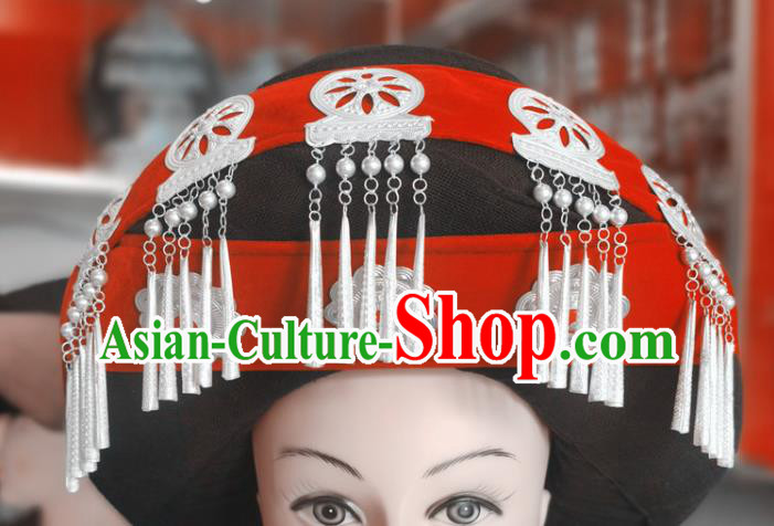 Chinese Liangshan Ethnic Female Tassel Headwear Traditional Yi Nationality Wedding Bride Tassel Hat