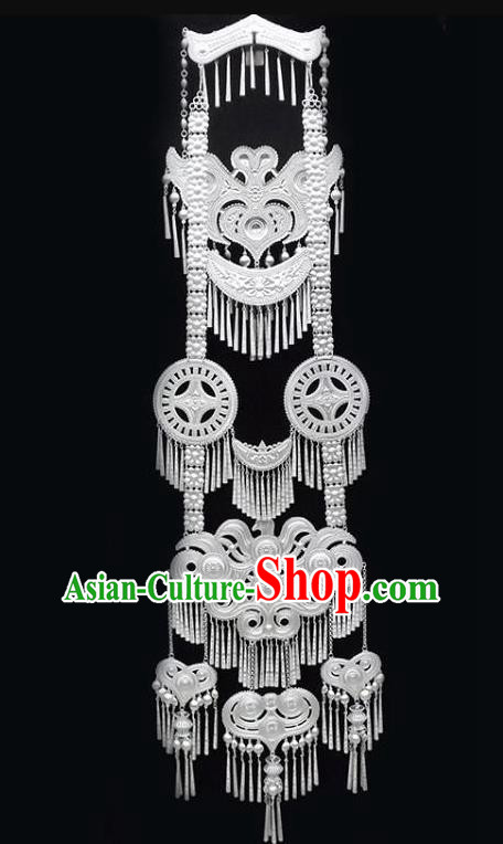 China Traditional Yi Nationality Bride Silver Necklace Accessories Handmade Liangshan Ethnic Wedding Necklet