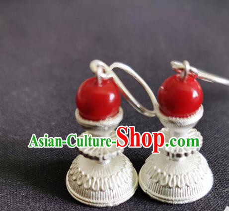 China Traditional Yi Nationality Ear Accessories Handmade Liangshan Ethnic Bride Silver Earrings