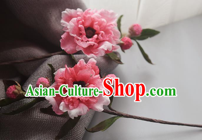 Chinese Handmade Hairpin Cheongsam Hair Accessories Traditional Hanfu Pink Silk Plum Blossom Hair Stick
