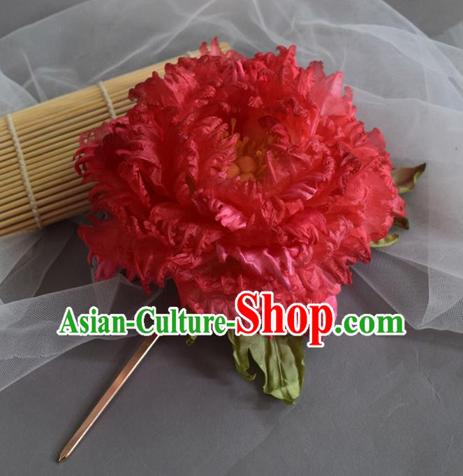 Chinese Traditional Tang Dynasty Hair Accessories Handmade Ancient Imperial Concubine Red Peony Hairpin