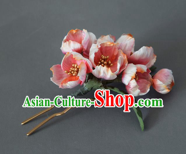 Chinese Handmade Ancient Princess Pink Flowers Hairpin Traditional Ming Dynasty Hair Stick
