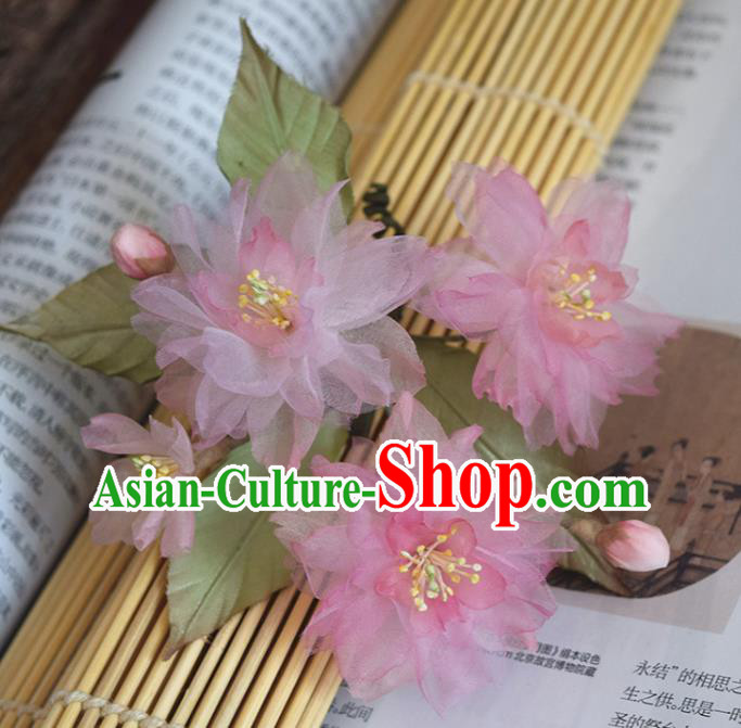 Chinese Handmade Qipao Dress Hair Accessories Traditional Hanfu Pink Silk Sakura Hair Stick