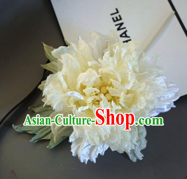 Chinese Traditional Qipao Dress Hair Stick Handmade Light Yellow Silk Peony Hairpin