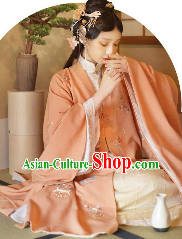 China Ancient Palace Princess Embroidered Hanfu Dress Apparels Traditional Ming Dynasty Noble Woman Historical Clothing