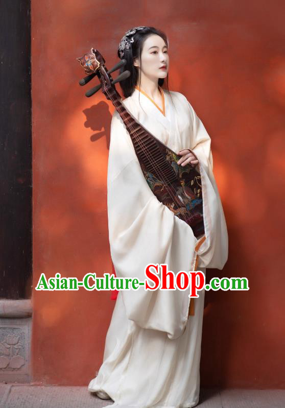 China Traditional Jin Dynasty Palace Lady Historical Clothing Ancient Court Princess White Hanfu Dress Garment