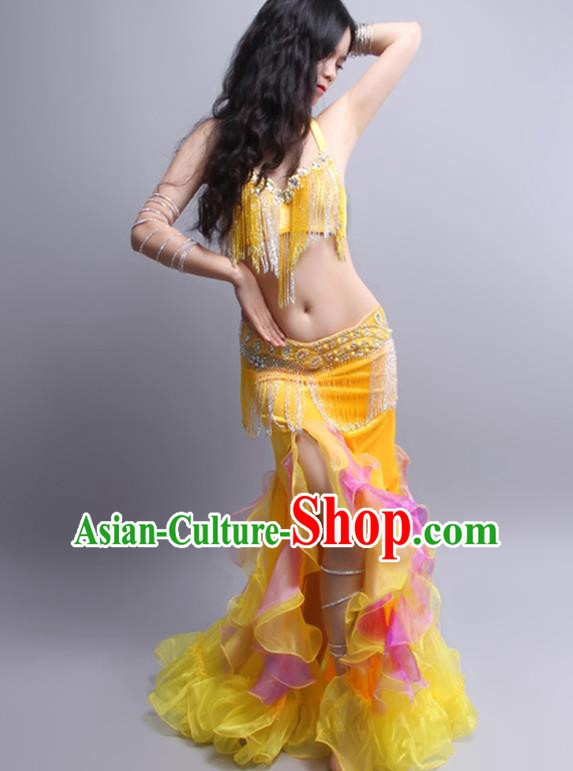 Asian Indian Oriental Dance Performance Sexy Clothing Traditional India Belly Dance Raks Sharki Yellow Outfits
