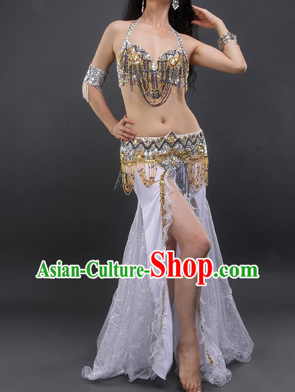 Asian Indian Raks Sharki Dance Clothing Traditional Oriental Dance White Outfits India Belly Dance Bra and Skirt