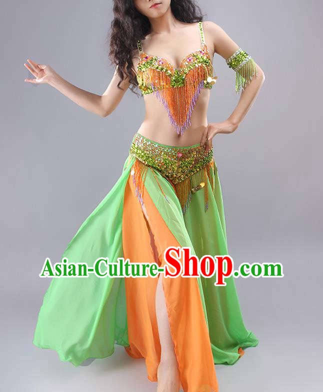 Traditional India Raks Sharki Bra and Green Skirt Outfits Asian Indian Belly Dance Clothing