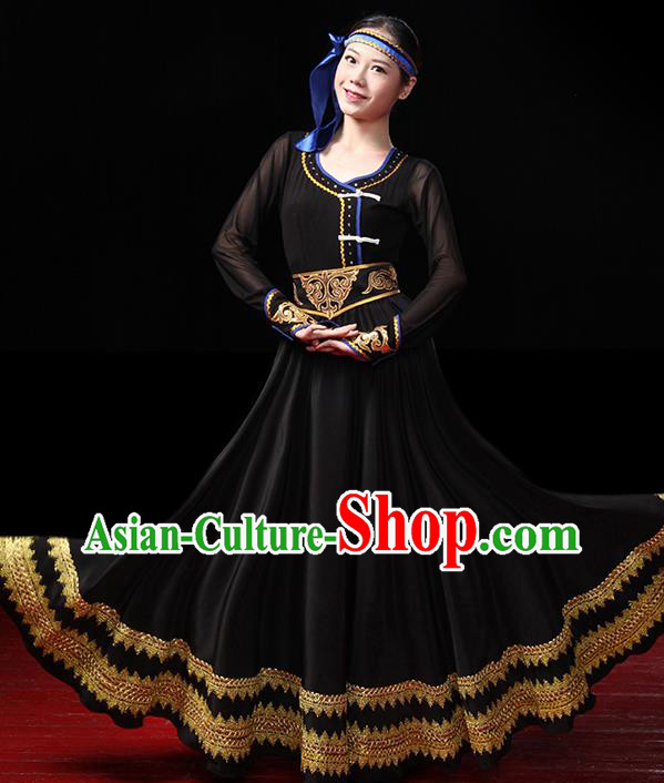 China Traditional Mongol Ethnic Stage Performance Clothing Mongolian Nationality Black Dress Outfits