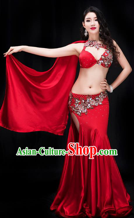 Asian Oriental Dance Raks Sharki Performance Clothing Traditional Indian Belly Dance Red Bra and Skirt Outfits
