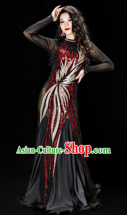 Asian Indian Belly Dance Embroidered Red Sequins Dress Traditional Oriental Dance Competition Costumes